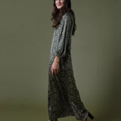 Long-Sleeved Paige Maxi Dress In Hunter/Gold Moon Flower Liberty Fabric Silk -Modezzia Sales M F23 CATALOG DROP 2 PDP 13