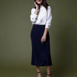Mare Slip Skirt In Navy Silk Crepe De Chine 17 Mare Slip Skirt In Navy Silk Crepe De Chine -Modezzia Sales M F23 CATALOG FALL WHOLESALE 5398 PDP