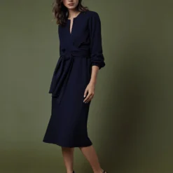 Alejandra Tie Dress In Navy Pinstripe Knit 15 Alejandra Tie Dress In Navy Pinstripe Knit -Modezzia Sales M F23 CATALOG S71353 40 D1 PDP