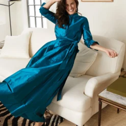 Frill Shirt In Atlantic Blue Silk Shantung 19 Frill Shirt In Atlantic Blue Silk Shantung -Modezzia Sales M HOLIDAY 23 CATALOG PDP 32