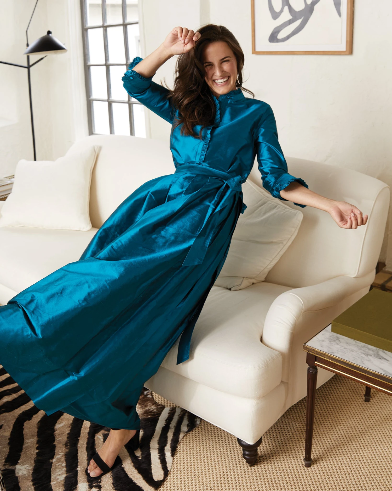 Frill Shirt In Atlantic Blue Silk Shantung 11 Frill Shirt In Atlantic Blue Silk Shantung - Image 9