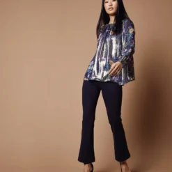 Ariana Blouse In Navy/Metallic Floral Academy Liberty Fabric Lamé -Modezzia Sales M HOLIDAY 23 CATALOG PDP 35