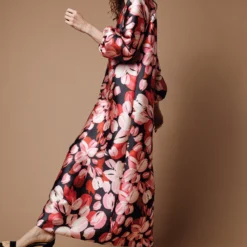 Long-Sleeved Paige Maxi Dress In Pink/Black Painterly Floral Mikado -Modezzia Sales M HOLIDAY 23 CATALOG PDP 50 D2 V2