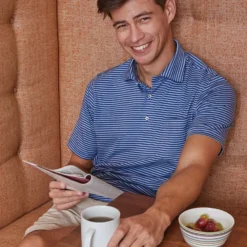 Short-Sleeved Polo In Ink/Coastal Stripe Jersey -Modezzia Sales Page 02 D3