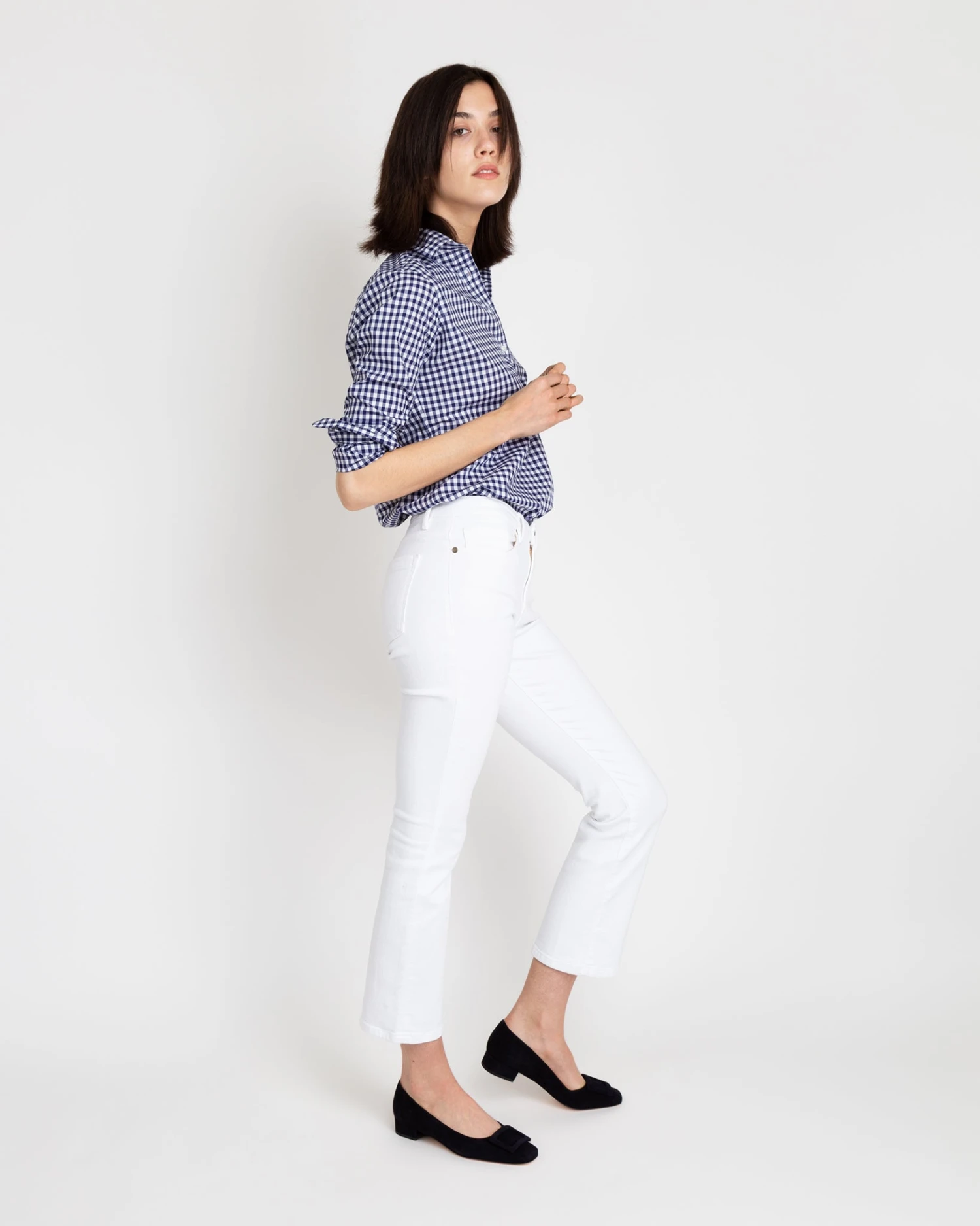 Tomboy Popover Shirt In Navy Gingham Poplin 6 Tomboy Popover Shirt In Navy Gingham Poplin - Image 4