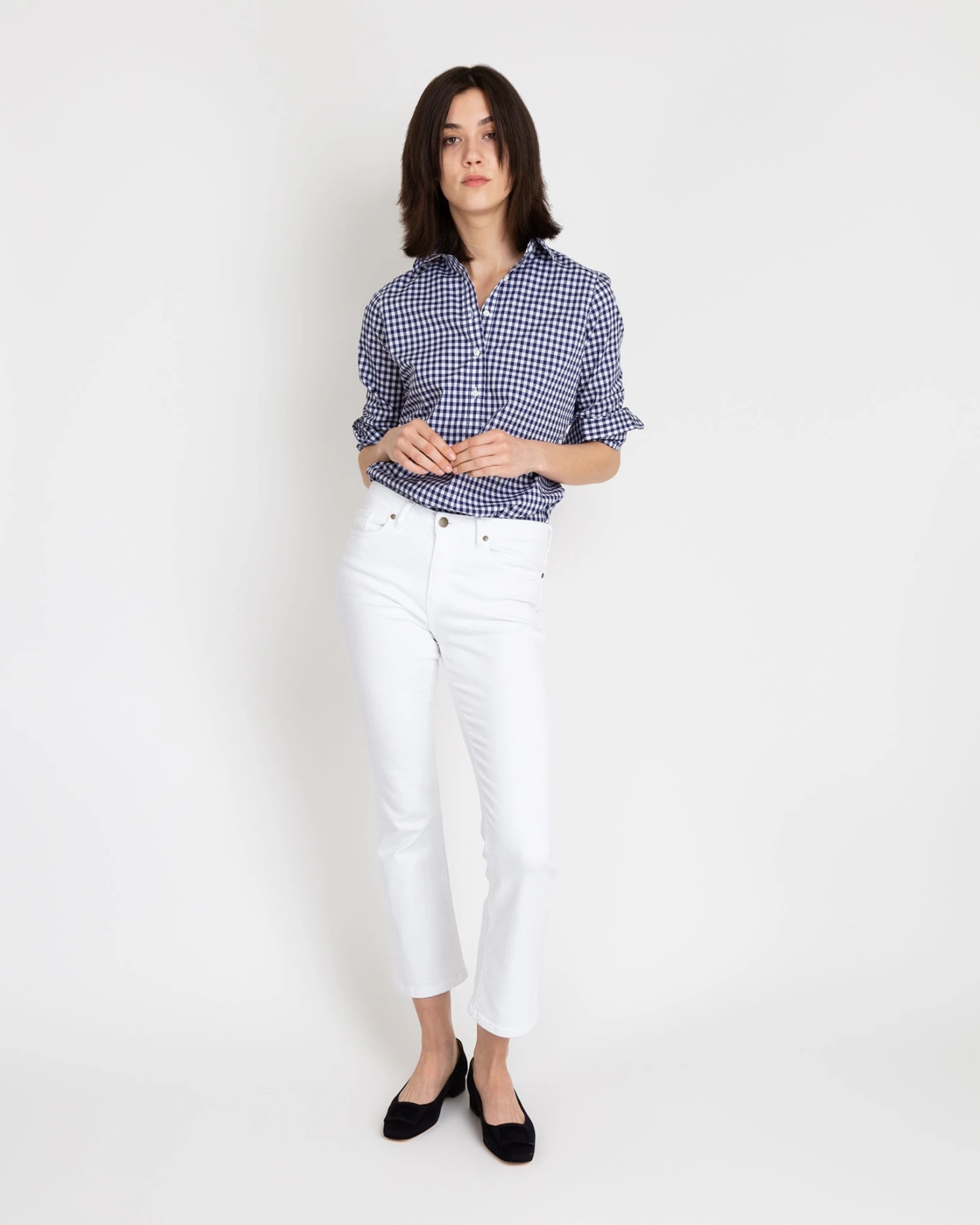 Tomboy Popover Shirt In Navy Gingham Poplin 5 Tomboy Popover Shirt In Navy Gingham Poplin - Image 3