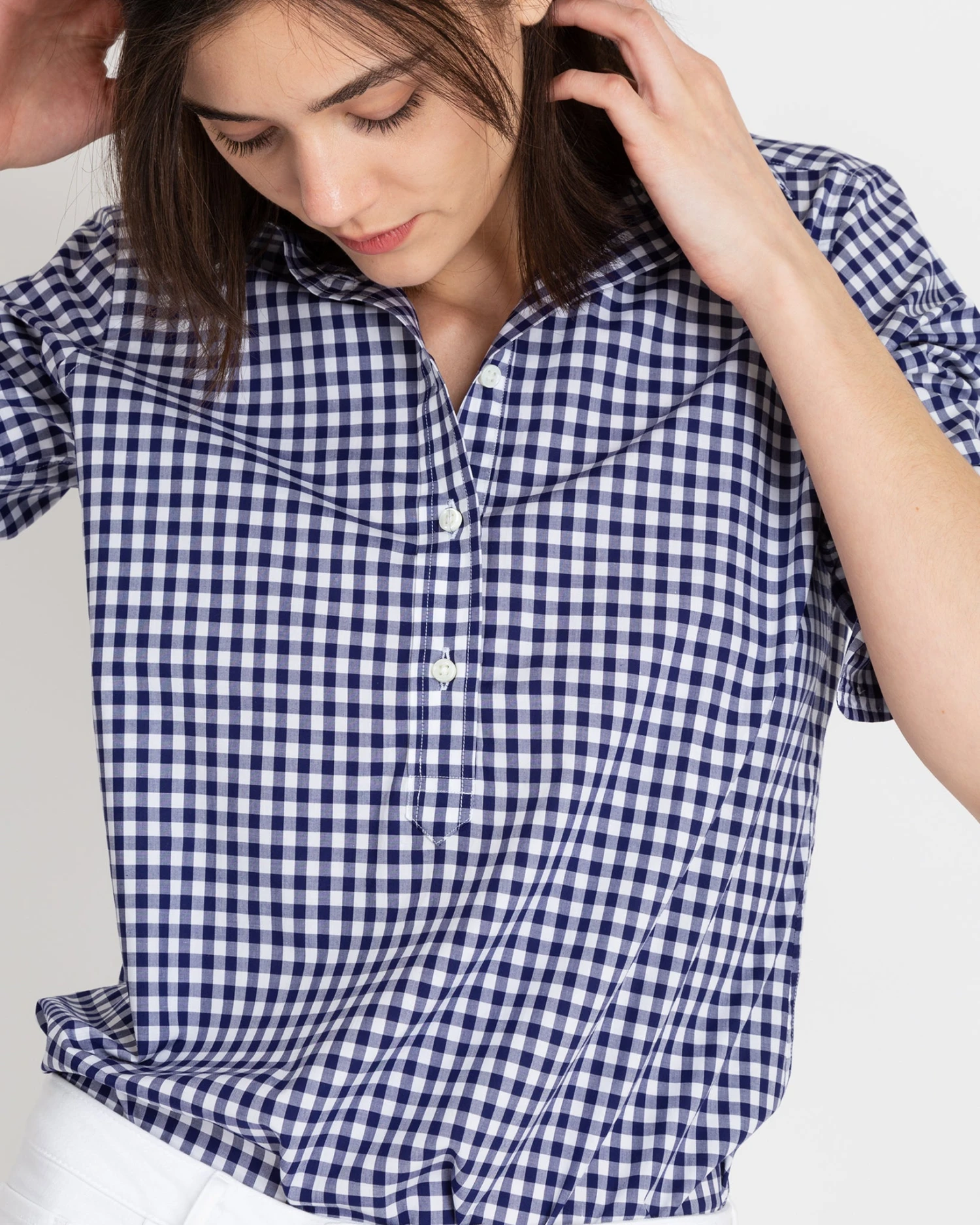 Tomboy Popover Shirt In Navy Gingham Poplin 8 Tomboy Popover Shirt In Navy Gingham Poplin - Image 6