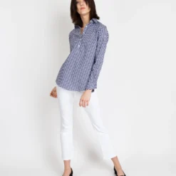 Tomboy Popover Shirt In Navy Gingham Poplin 15 Tomboy Popover Shirt In Navy Gingham Poplin -Modezzia Sales S12854 7