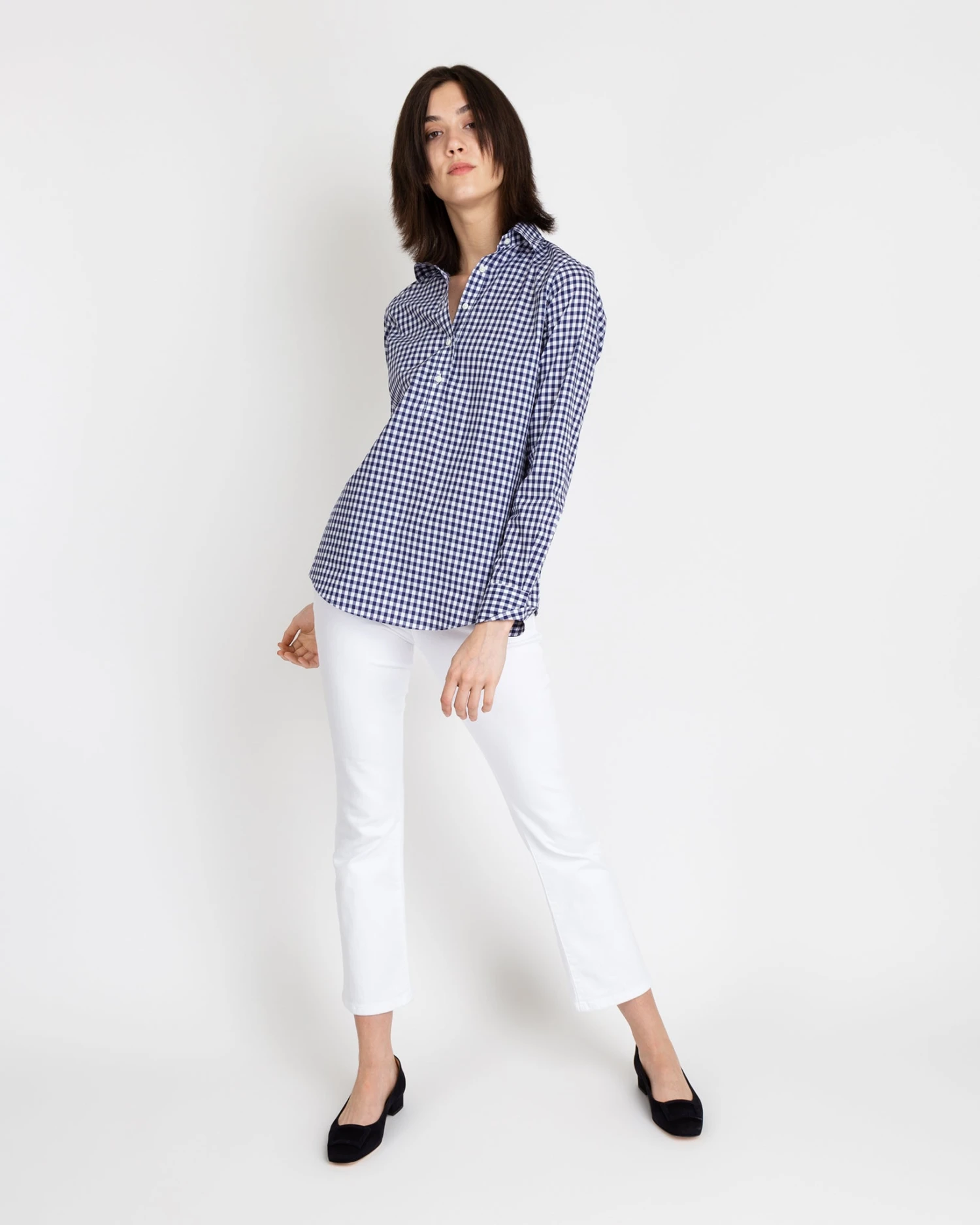 Tomboy Popover Shirt In Navy Gingham Poplin 9 Tomboy Popover Shirt In Navy Gingham Poplin - Image 7