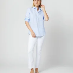 Tomboy Popover Shirt In Sky Blue Gingham Poplin 16 Tomboy Popover Shirt In Sky Blue Gingham Poplin -Modezzia Sales S12855 609