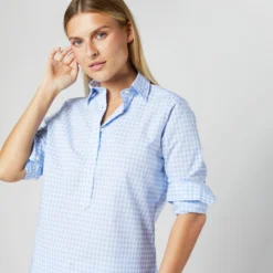 Tomboy Popover Shirt In Sky Blue Gingham Poplin 17 Tomboy Popover Shirt In Sky Blue Gingham Poplin -Modezzia Sales S12855 619