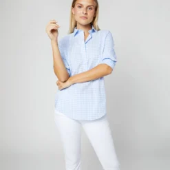 Tomboy Popover Shirt In Sky Blue Gingham Poplin 18 Tomboy Popover Shirt In Sky Blue Gingham Poplin -Modezzia Sales S12855 636