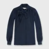 Tie-Neck Blouse In Navy Silk Crepe De Chine -Modezzia Sales S17147 1