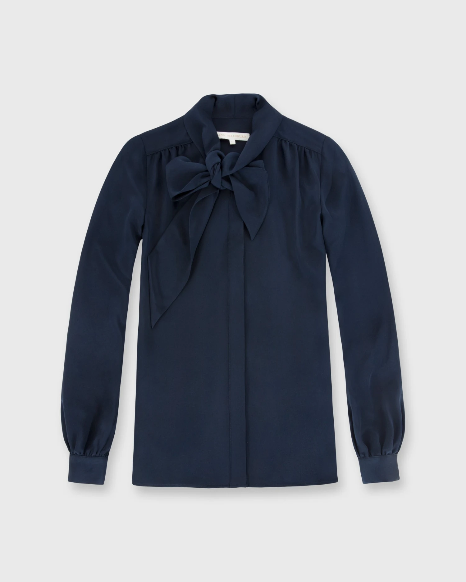 Tie-Neck Blouse In Navy Silk Crepe De Chine 3 Tie-Neck Blouse In Navy Silk Crepe De Chine