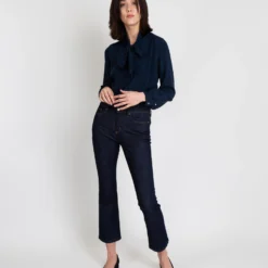 Tie-Neck Blouse In Navy Silk Crepe De Chine 8 Tie-Neck Blouse In Navy Silk Crepe De Chine -Modezzia Sales S17147 3