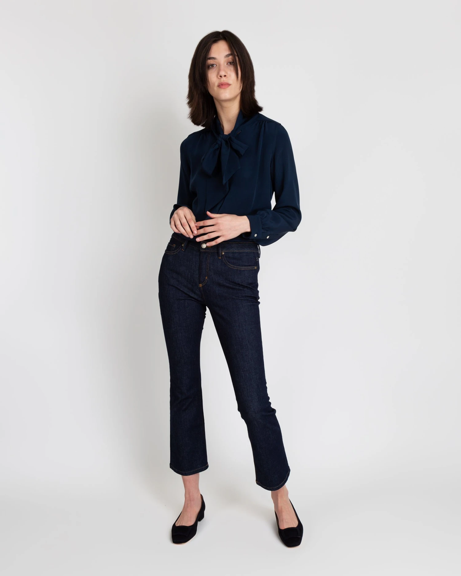 Tie-Neck Blouse In Navy Silk Crepe De Chine 4 Tie-Neck Blouse In Navy Silk Crepe De Chine - Image 2