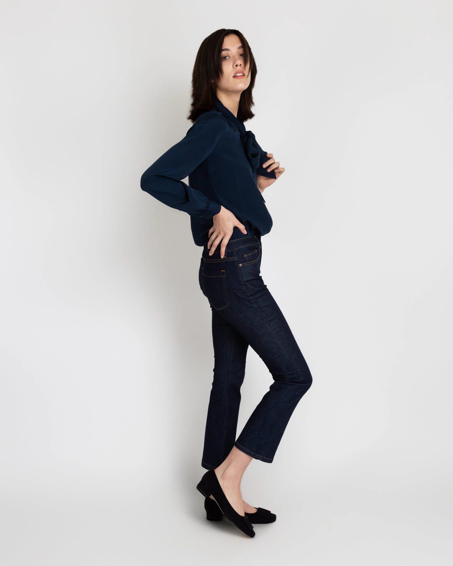 Tie-Neck Blouse In Navy Silk Crepe De Chine 5 Tie-Neck Blouse In Navy Silk Crepe De Chine - Image 3