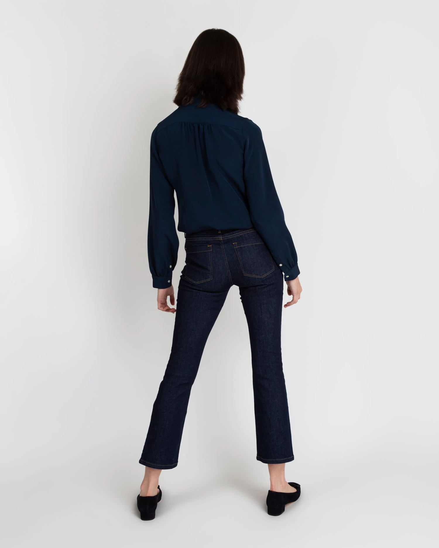 Tie-Neck Blouse In Navy Silk Crepe De Chine 6 Tie-Neck Blouse In Navy Silk Crepe De Chine - Image 4