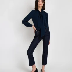 Tie-Neck Blouse In Navy Silk Crepe De Chine 11 Tie-Neck Blouse In Navy Silk Crepe De Chine -Modezzia Sales S17147 6