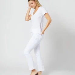 Short-Sleeved Deep-V Tee In White Pima Cotton 12 Short-Sleeved Deep-V Tee In White Pima Cotton -Modezzia Sales S31940 014