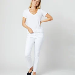 Short-Sleeved Deep-V Tee In White Pima Cotton 15 Short-Sleeved Deep-V Tee In White Pima Cotton -Modezzia Sales S31940 040
