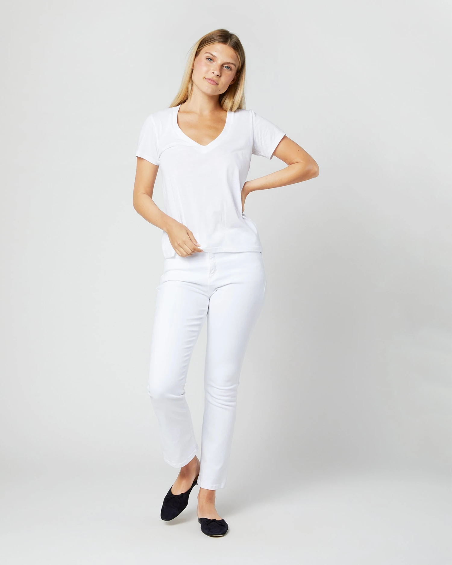 Short-Sleeved Deep-V Tee In White Pima Cotton 8 Short-Sleeved Deep-V Tee In White Pima Cotton - Image 6
