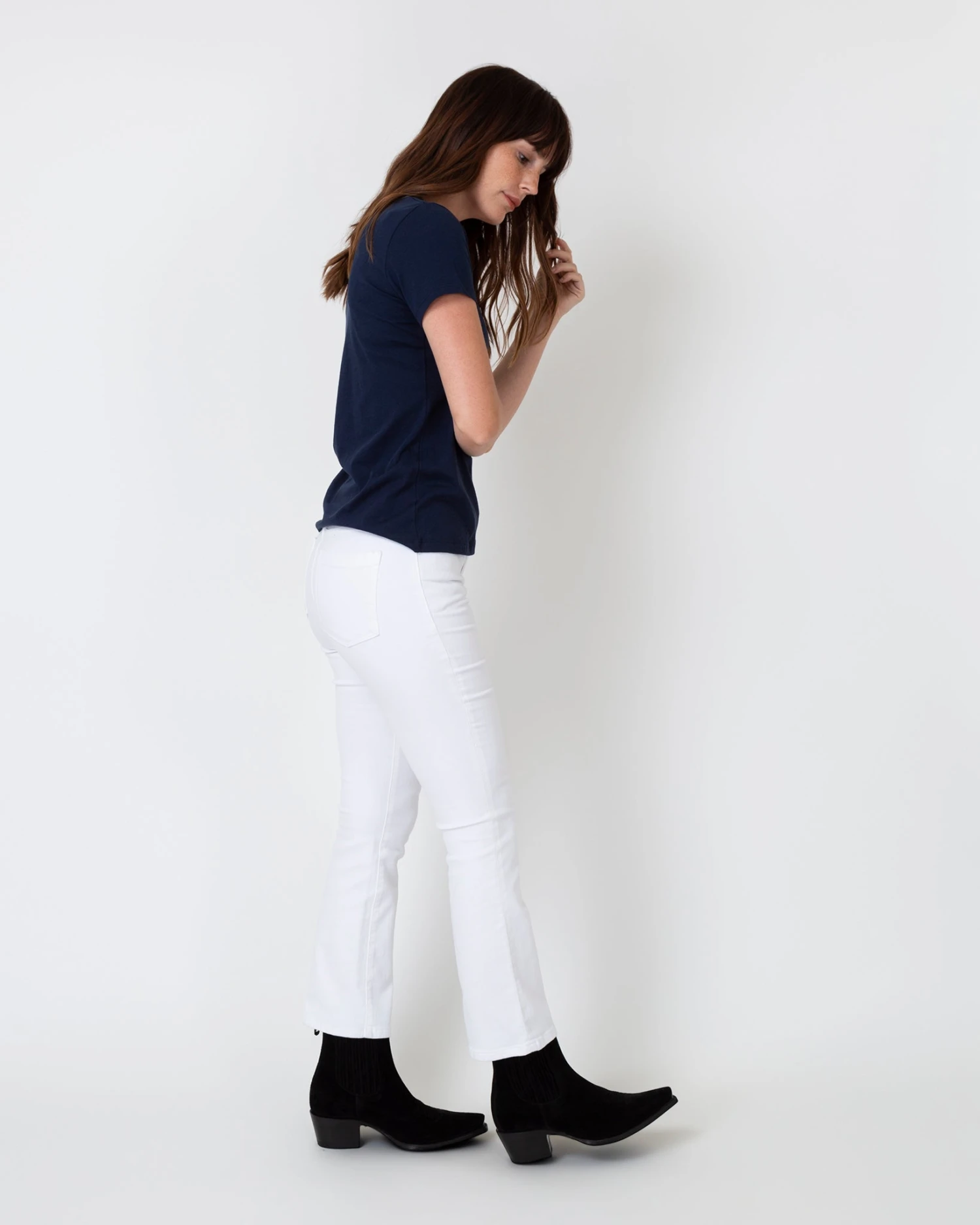 Short-Sleeved Deep-V Tee In Navy Pima Cotton 6 Short-Sleeved Deep-V Tee In Navy Pima Cotton - Image 4