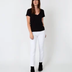 Short-Sleeved Deep-V Tee In Black Pima Cotton -Modezzia Sales S31942 6