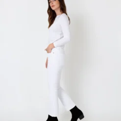 Long-Sleeved Boatneck Tee In White Pima Cotton -Modezzia Sales S31946 4
