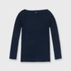 Long-Sleeved Boatneck Tee In Navy Pima Cotton 2 Long-Sleeved Boatneck Tee In Navy Pima Cotton -Modezzia Sales S31947 1