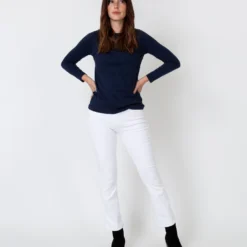 Long-Sleeved Boatneck Tee In Navy Pima Cotton -Modezzia Sales S31947 3