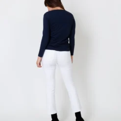 Long-Sleeved Boatneck Tee In Navy Pima Cotton -Modezzia Sales S31947 4