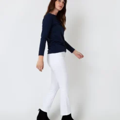 Long-Sleeved Boatneck Tee In Navy Pima Cotton -Modezzia Sales S31947 5