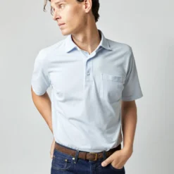 Short-Sleeved Polo In Pale Blue Pima Pique -Modezzia Sales S33505 366