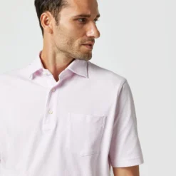Short-Sleeved Polo In Pale Pink Pima Pique -Modezzia Sales S33507 1323