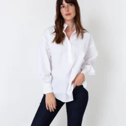 Anaya Popover Shirt In White Poplin -Modezzia Sales S36446 9