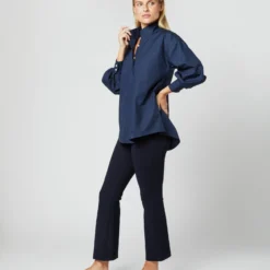 Anaya Popover Shirt In Navy Poplin -Modezzia Sales S38508 234