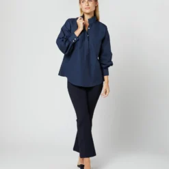 Anaya Popover Shirt In Navy Poplin -Modezzia Sales S38508 265