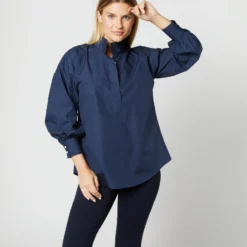 Anaya Popover Shirt In Navy Poplin -Modezzia Sales S38508 278