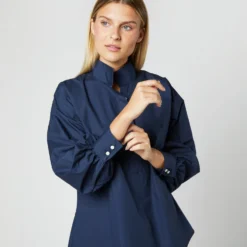 Anaya Popover Shirt In Navy Poplin -Modezzia Sales S38508 281