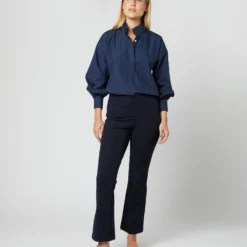 Anaya Popover Shirt In Navy Poplin -Modezzia Sales S38508 318