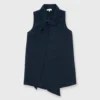 Sleeveless Tie-Neck Blouse In Navy Silk Crepe De Chine -Modezzia Sales S40774 1