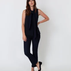 Sleeveless Tie-Neck Blouse In Navy Silk Crepe De Chine -Modezzia Sales S40774 2 751947e4 dbbc 4753 b838 74b748f25883