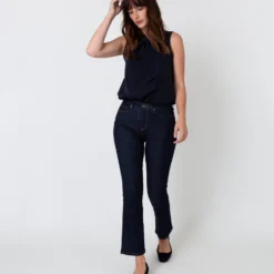 Sleeveless Tie-Neck Blouse In Navy Silk Crepe De Chine -Modezzia Sales S40774 6