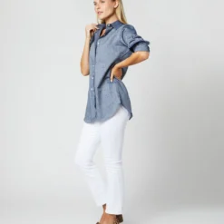 Boyfriend Shirt In Indigo Cotolino Chambray 10 Boyfriend Shirt In Indigo Cotolino Chambray -Modezzia Sales S4131 509