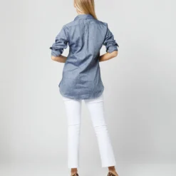 Boyfriend Shirt In Indigo Cotolino Chambray 11 Boyfriend Shirt In Indigo Cotolino Chambray -Modezzia Sales S4131 513