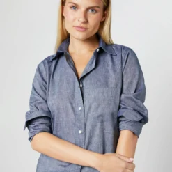 Boyfriend Shirt In Indigo Cotolino Chambray 12 Boyfriend Shirt In Indigo Cotolino Chambray -Modezzia Sales S4131 547