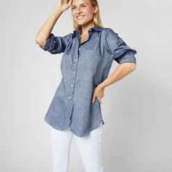 Boyfriend Shirt In Indigo Cotolino Chambray 13 Boyfriend Shirt In Indigo Cotolino Chambray -Modezzia Sales S4131 565