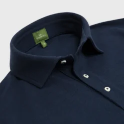 Long-Sleeved Polo In Navy Pima Pique -Modezzia Sales S46128 2