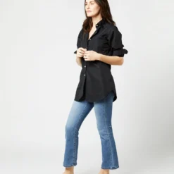 Boyfriend Shirt In Black Poplin -Modezzia Sales S4660 1664